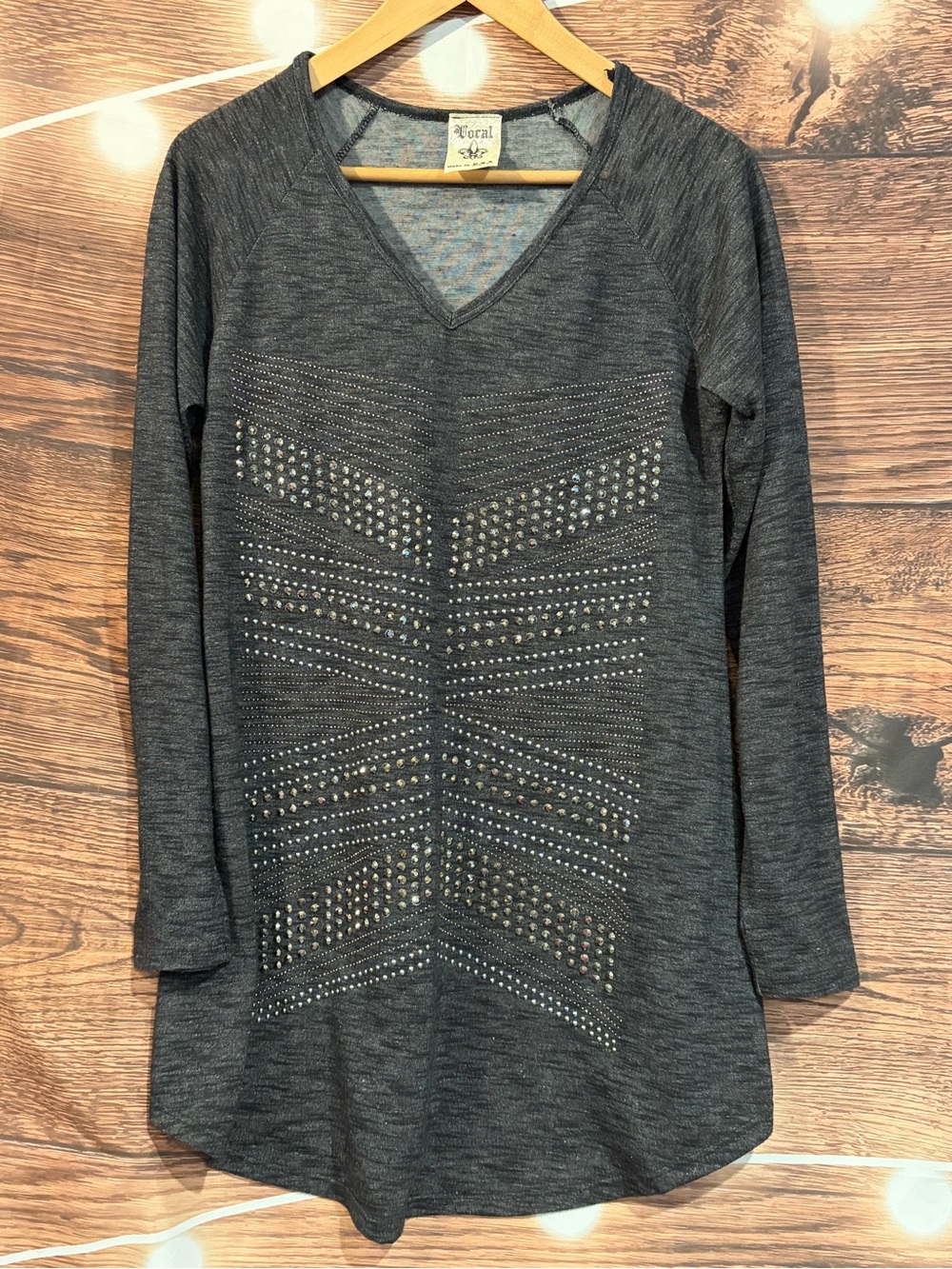 Vocal Heathered Gray V-Neck Tunic Top